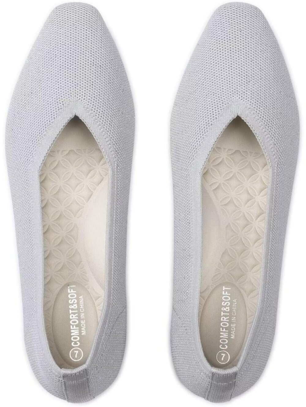 Women's Grey Slip-On Square Toe Knitted Flats Breathable Lightweight Shoes